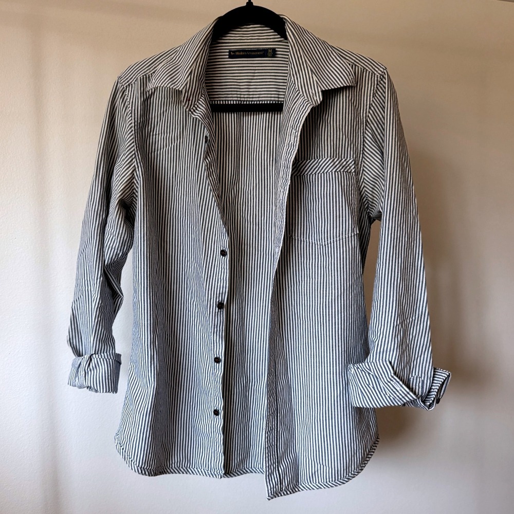 Modern Amusement Black and White Striped Button-Down Shirt